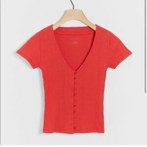 Anthropologie Mika Rib Knit Top Red
